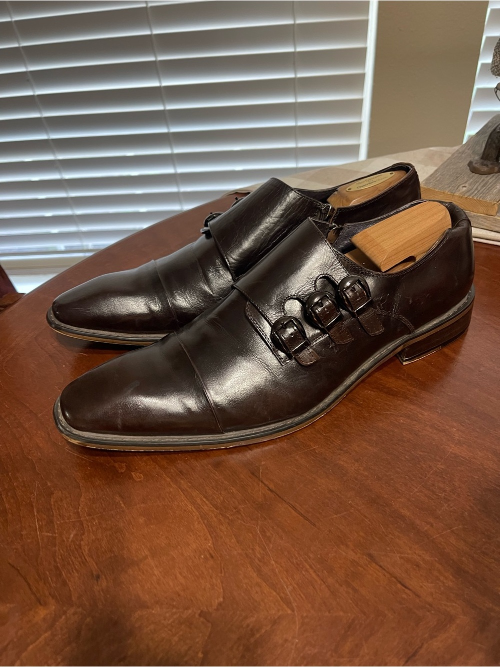 STEVEN LAND  Triple Monk Strap Cap Toe Dress Shoes Leather